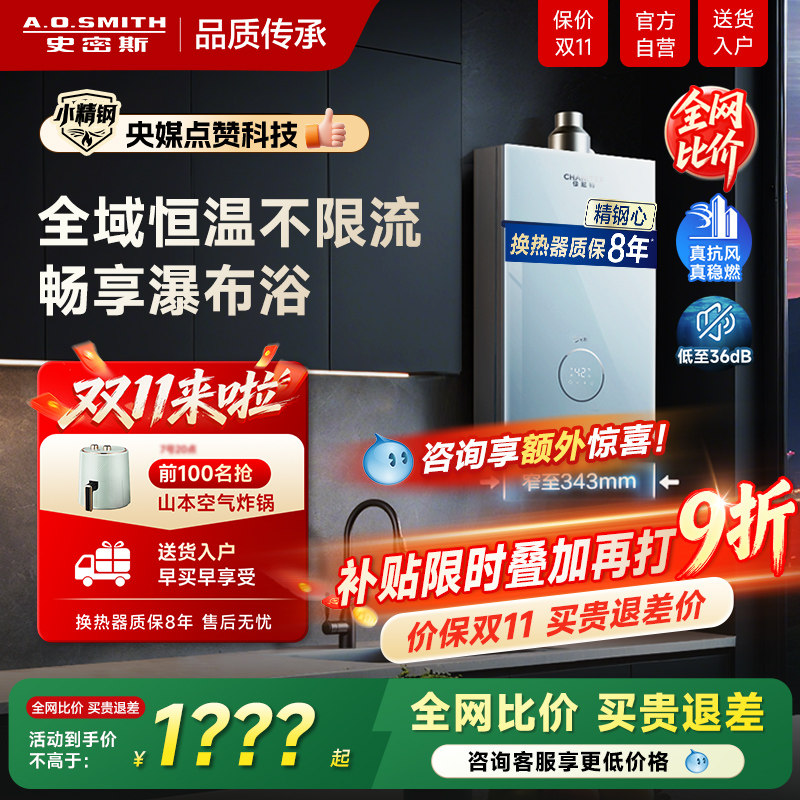 AO史密斯佳尼特家用恒温燃气热水器即热式强排13升TCS5天然气16升