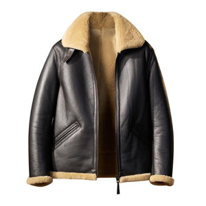 
HMS sheep fur one-piece B6 bomber air force flight jacket casual winter men's leather jacket genuine leather