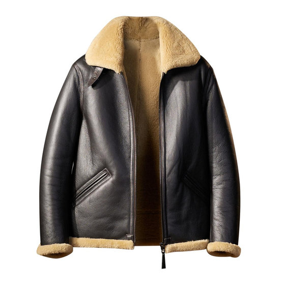 
HMS sheep fur one-piece B6 bomber air force flight jacket casual winter men's leather jacket genuine leather