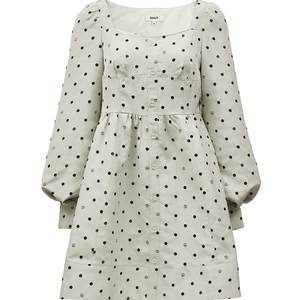 【ONLY奥莱】秋冬潮流方领波点高腰长袖短款连衣裙女