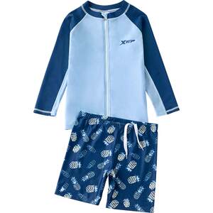 Xtep children's swimsuit boys 2025 new split long sleeve medium-sleeved large boys swimming trunks professional sun protection swimsuit