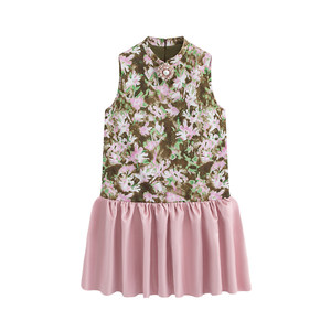 
MildRate'Zhongyu Fanghua'contrast color splicing sleeveless dress new Chinese style A-line skirt