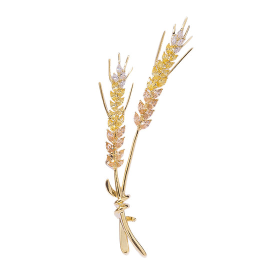 High-end zircon inlaid wheat ear brooch for women, luxury suit accessories, versatile and atmospheric pins to fix clothes 3586