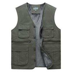 Plush Loose-fitting Dad Autumn And Winter Warm Waistcoat Vest For Middle-aged And Elderly Pure Cotton Multi-pocket Vest For Middle-aged Men