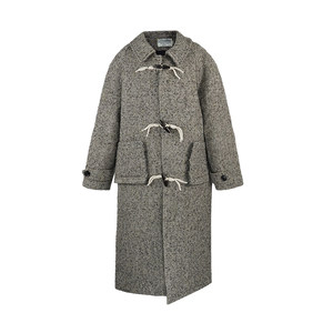 
aaaaxbbb tile grey wool horn button coat for women mid-length versatile woolen jacket