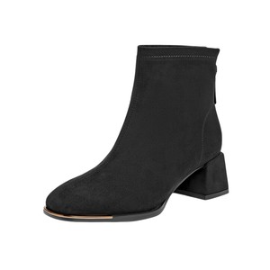 
Zhuoshini 2025 autumn and winter new suede square toe rear zipper mid-heel short boot fashion boots soft-faced thick-heeled Martin boots