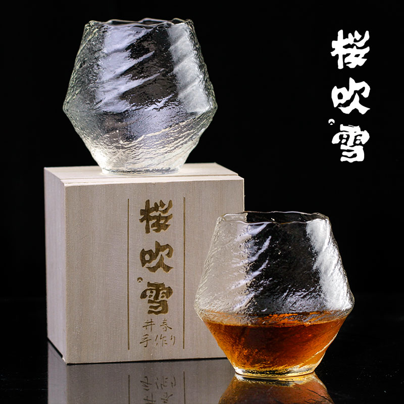 Chamvin创意 桜吹雪江户硝子日式威士忌酒杯杯子小众简约玻璃水杯