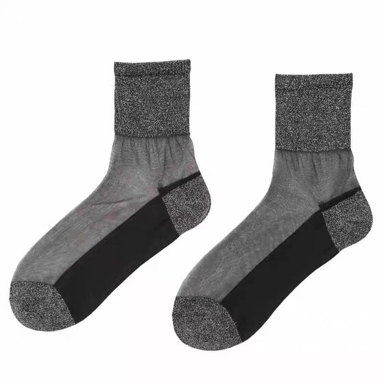 Stockings Women's Spring and Autumn Period transparent mid -cotton bottom crystal crystal lace wear -resistant ice silk anti -hook silk glass short socks