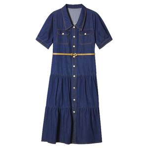 
[100% pure cotton] Psalm Selected Retro High Waist Denim Shirt Dress Summer