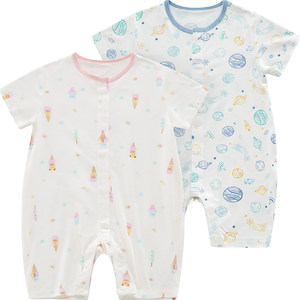 
Rabbi baby short-sleeved full-open jumpsuit 2026 summer new baby newborn thin home clothing romper