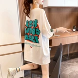 Белая длинная футболка с коротким рукавом, коллекция 2022, в корейском стиле, средней длины