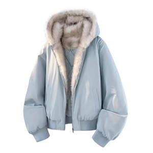 
American Retro Moonlight Blue Cotton Clothes Men's Mountain Carving Jacket Winter Warm Loose Couple Fur Collar Overcoming Jacket