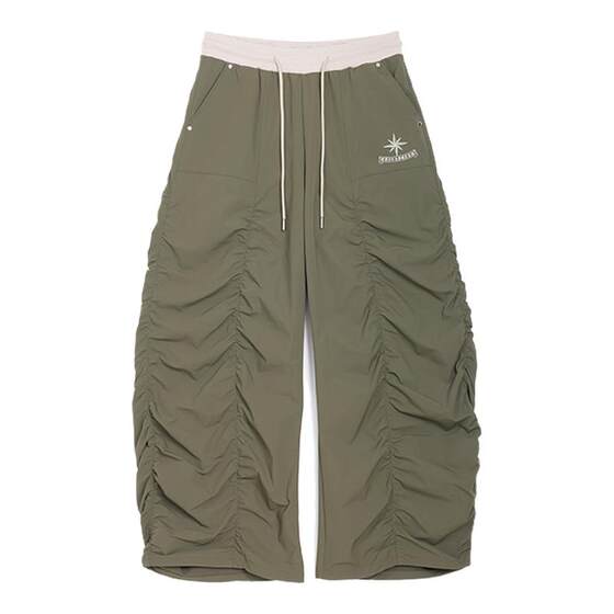
CBXLAB street dance trendy brand pleated 'pile pants' military green quick-drying jazz sweatpants American street casual pants