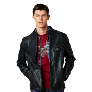 MCS men's clothing originated from Marlboro standing collar motorcycle rider leather jacket slim black stylish outdoor motorcycle jacket men