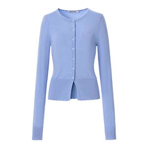 
LEDIM WANG blue sweater knitted cardigan for women in autumn new style lazy style high-end versatile short coat