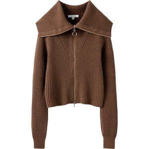 The pit strips make you look slimmer! 23 new autumn and winter new pure cashmere retro Maillard large lapel zipper sweater knitted cardigan for women