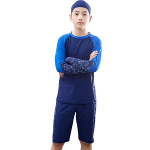 Children's swimsuit boys, adolescent warm swimming trunks, big children, fat children long -sleeved big size boys training shorts set
