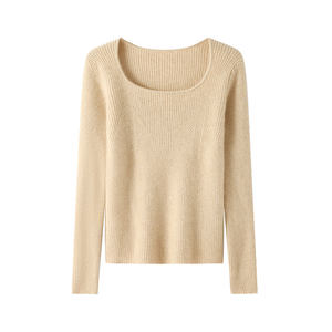 
Large U-neck 100% pure cashmere sweater for women in autumn and winter, slim fit, soft and waxy sweater, striped bottoming sweater