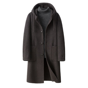 
Woolen coat men's new double-sided woolen coat hooded long woolen windbreaker youth thickened top
