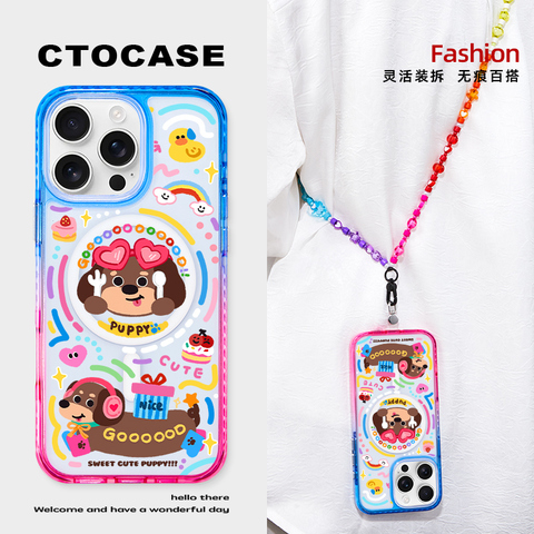 Girls【CUTE PUPPY】Gradient Cartoon MagSafe Lanyard Strap Pro/Plus/Max/Air – 17, 16, 15, 14, 13 iPhone Case