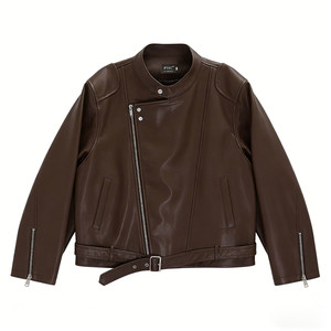 
SANYI motorcycle style stand collar short leather jacket men's black zipper leather jacket coat high-end cool and handsome outfit