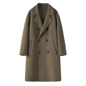 
Winter double-sided sheep wool coat men's Korean style mid-length double-breasted off-shoulder loose wool woolen windbreaker coat