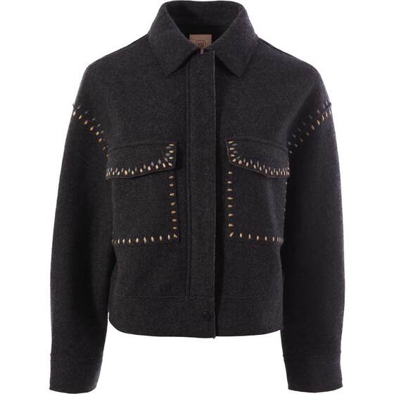Fishing brand women's outer jacket 2023 new wool thick lapel leisure embroidery short woolen coat FGFC3203
