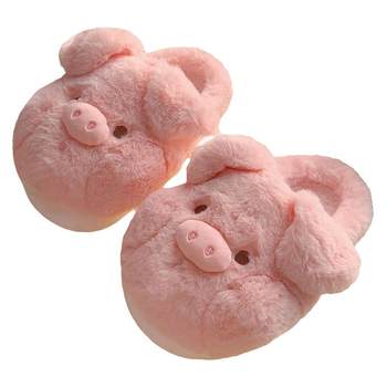 Girls' cute little pig parent -child home cotton slippers
