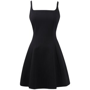 Light fabric adjustable tall A-line short skirt, spring and summer square neck, high waist, slimming temperament, elastic waist, small black skirt with suspender skirt