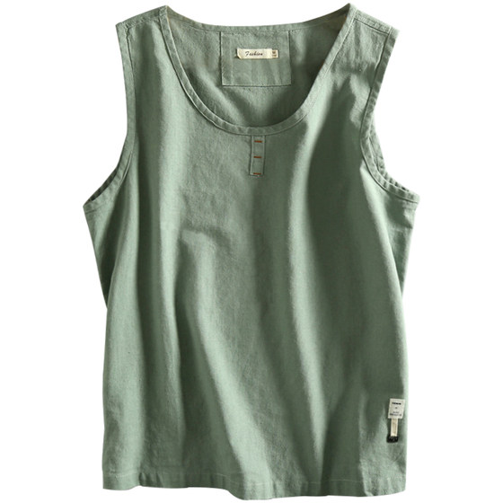 
Cotton and linen vest men's sports breathable vest loose large size summer cool thin cut-sleeved linen T-shirt retro sweat shirt