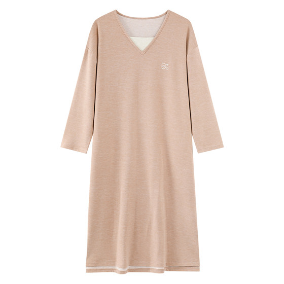 
Langsha nightgown women's autumn and winter German velvet warm cashmere long-sleeved large size mid-length skirt 2025 simple outer wear home wear