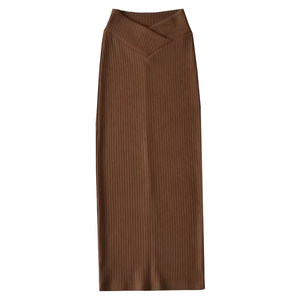 
YoungGirlDay European and American high-waisted V-shaped pants slim and solid color rear slit hip-pack knitted skirt