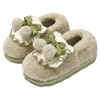 
Women's winter thick-soled plush warm bow cotton slippers
