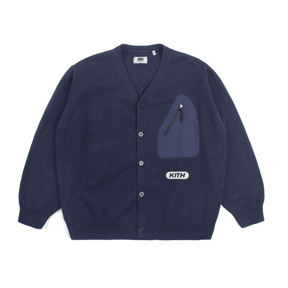 
KITH fashionable V-neck splicing pocket sweater cardigan men's solid color men's trendy brand sweater couple's jacket women