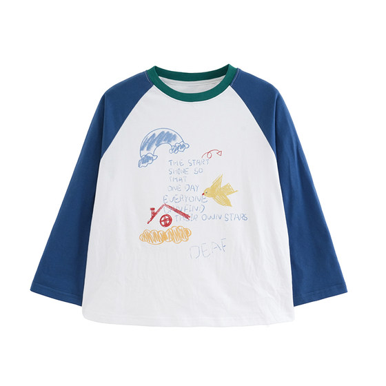 
Yantaijia children's clothing boys' Class A pure cotton long-sleeved T-shirt spring baby boy's clothing children's contrast raglan sleeve top