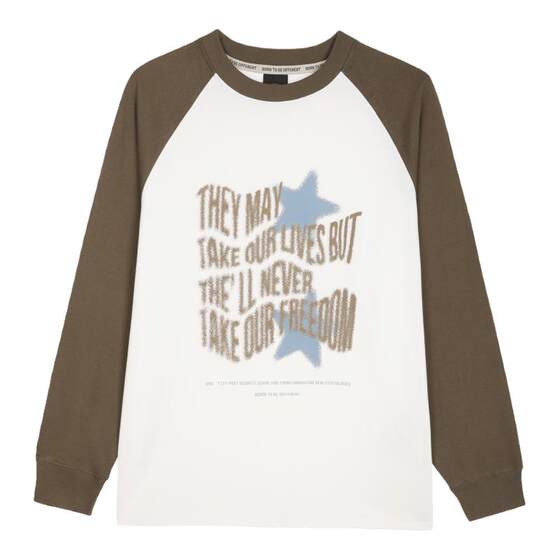 Gwit American retro star inkjet printing spring and autumn tide bottoming shirt inserted shoulder color top long -sleeved T -shirt men
