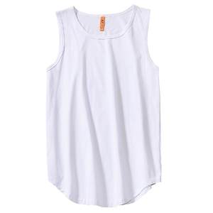 American retro high street handsome loose pure cotton pure color arc hem bottom base vest men and women summer wild top