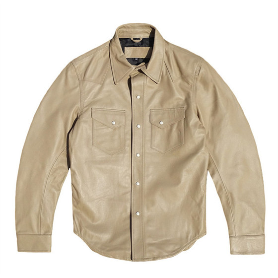 
20 pieces! First layer imported ultra-thin 0.5mm genuine sheepskin leather jacket for men American Western bead button shirt