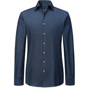 Baipin pure cotton one piece collar denim blue shirt jacket for men's business and leisure top, high-end long sleeved shirt new product