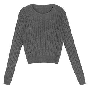 
pusumede Lazy extra points twist sweater sweater short waist with round neck pullover top for women