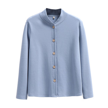 Neck-protecting open button women's small stand collar long-sleeved top

