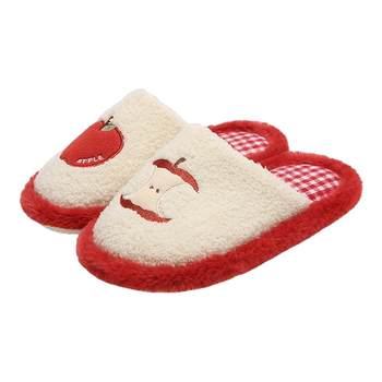 
Women's thin strips of cute red apple cotton slippers
