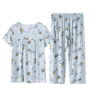 Mom's pajamas, women's summer cotton silk set, middle-aged and elderly home clothing, grandmother's short sleeved thin size, large size 2024 new model