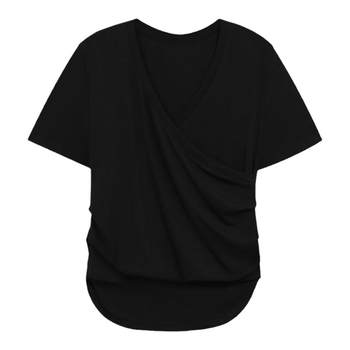 Irregular crisscross nursing top to cover belly and slimming short sleeves