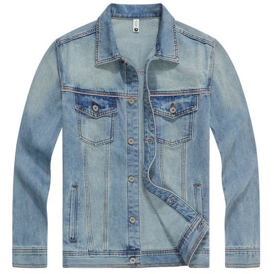 
Red ear denim, light blue washed denim jacket for men, vintage distressed workwear style lapel jacket, top