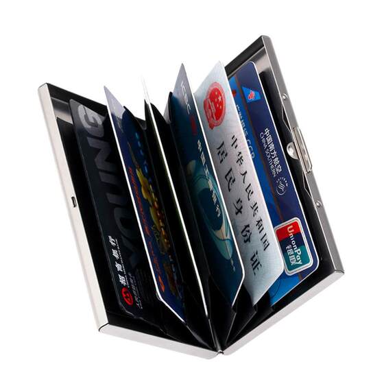 Portable anti -theft brush anti -magnetic metal card bag men and women simplicity small shielding RFID card cover stainless steel card clip