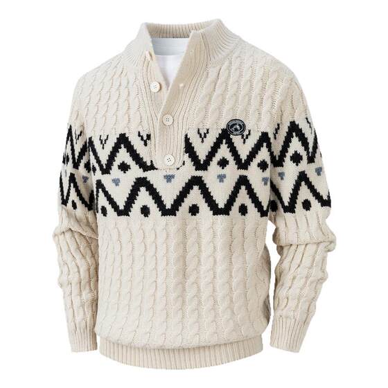 ESPRIT/Esprit Fair Isle Sweater Men's Stand Collar Button Sweater Warm Premium Casual Sweater