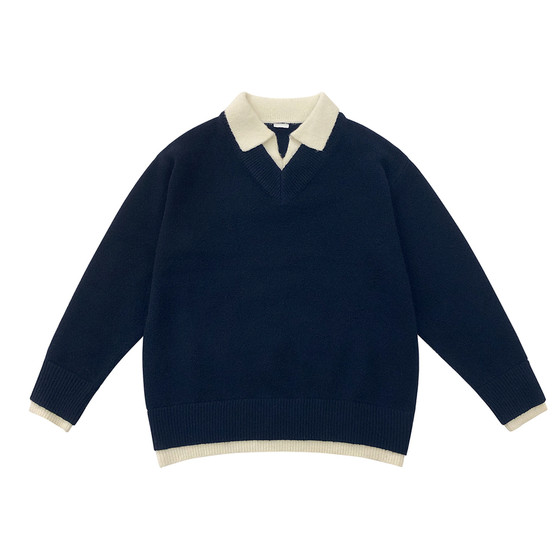 
Fake two-piece lapel wool sweater for boys 2026 new spring and autumn Korean style warm casual sweater inner wear