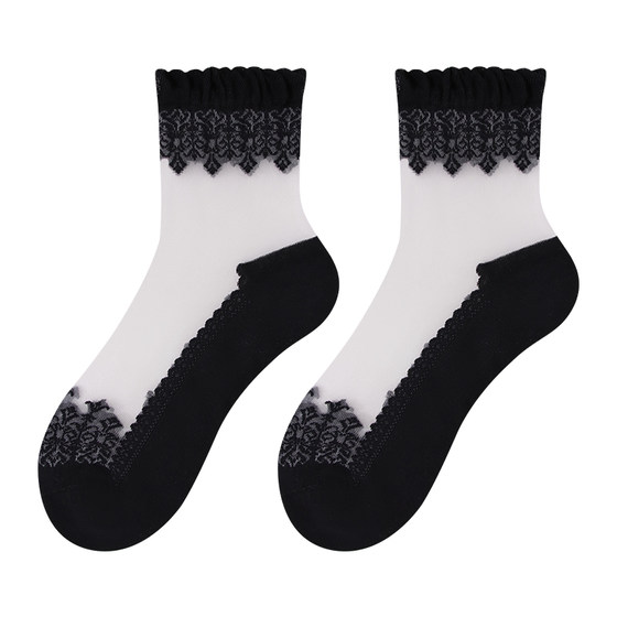 Stockings Women's Stockings 7A Antibacterial Cotton Underground Stockings Preceptable Anti -Slip Crystal Socks thin lace
