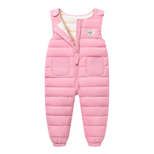 
2025 Winter Children's Overalls Baby One-piece Down Cotton Pants Suit Boys Girls Children Thickened Long Cotton Pants